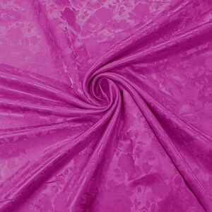 Fuchsia Polyester Flower Brocade Jacquard Satin Fabric, Sold By The Yard.
