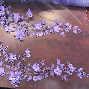 3D Embroidery Floral Stars Lace on Mesh Fabric With Pearls by the Yard ...