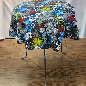 Printed Poly Cotton Tablecloth (Hawaiian Print Black, Choose Size Below