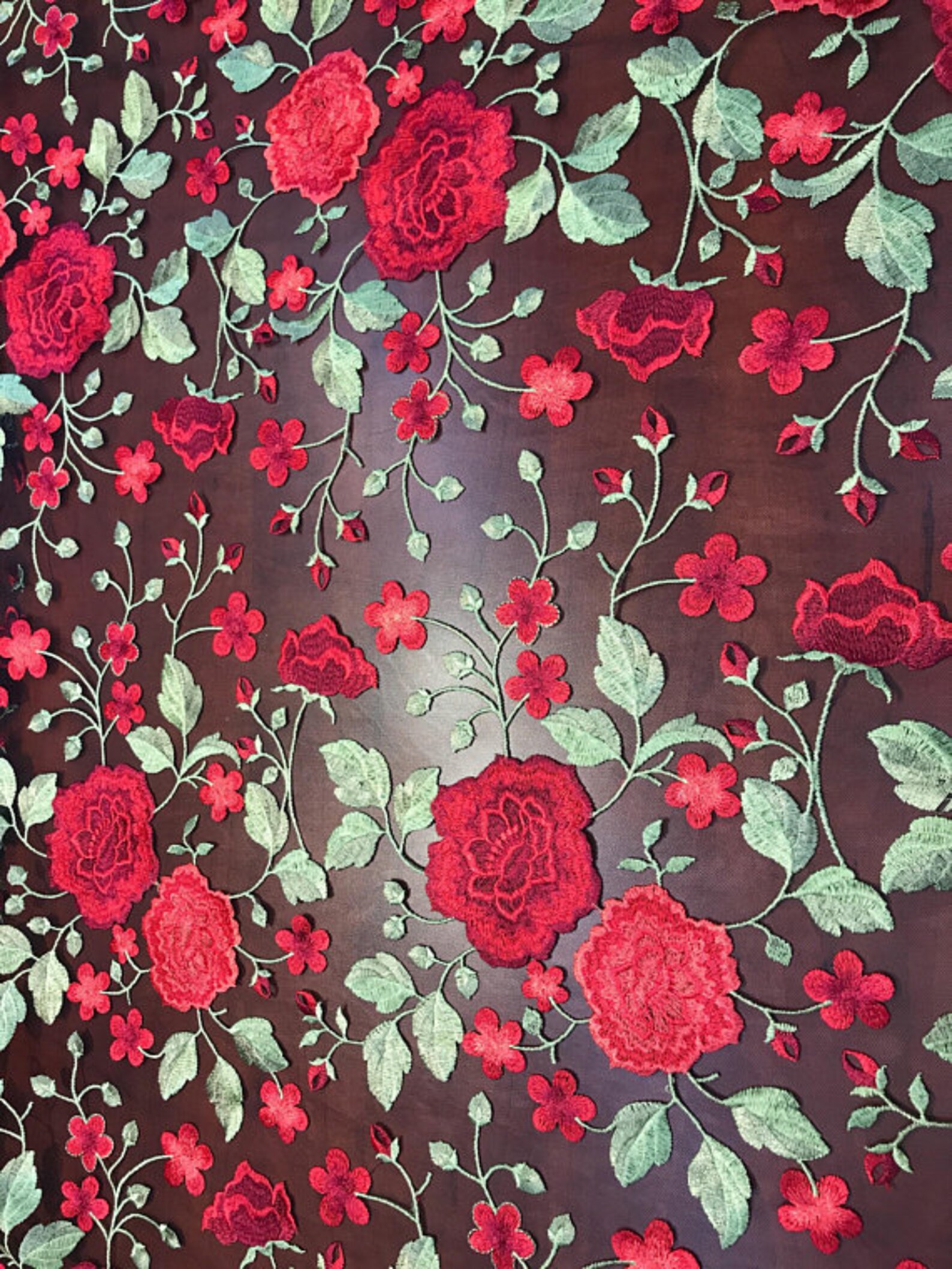 Multi-color Forever Roses Floral Design Lace on Mesh Fabric by the Yard ...