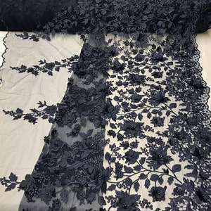 3D Embroidery Floral Stars Lace on Mesh Fabric With Pearls by the Yard ...