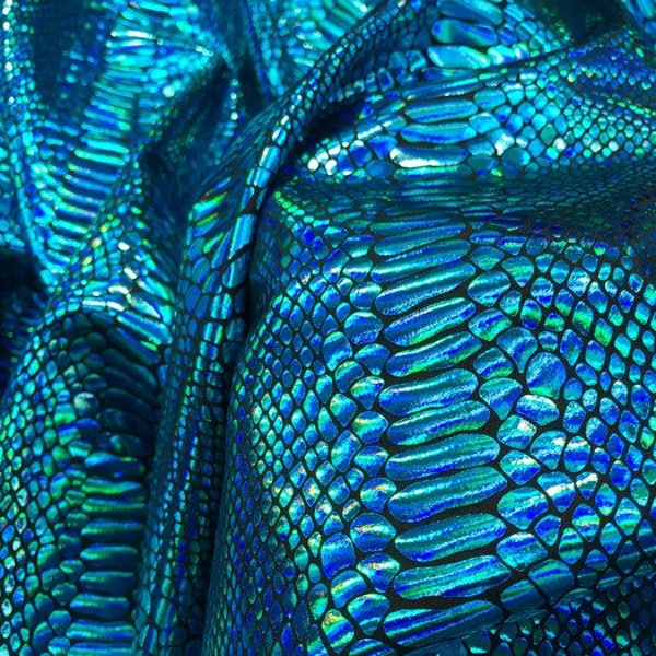 Iridescent Cobra Skin Stretch Spandex Fabric By The Yard Used For Costumes-Clothing-Accessories-Leggings [Turquoise] FREE SHIPPING!!!