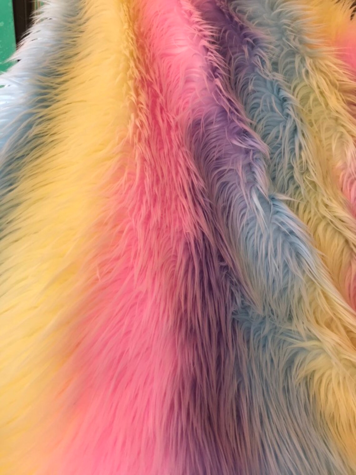 Shaggy 2 Tone Stripe Faux Fur Fabric By The Yard Can Be Used For Costumes-Clothing-Accessories-Rugs [Black/Yellow]