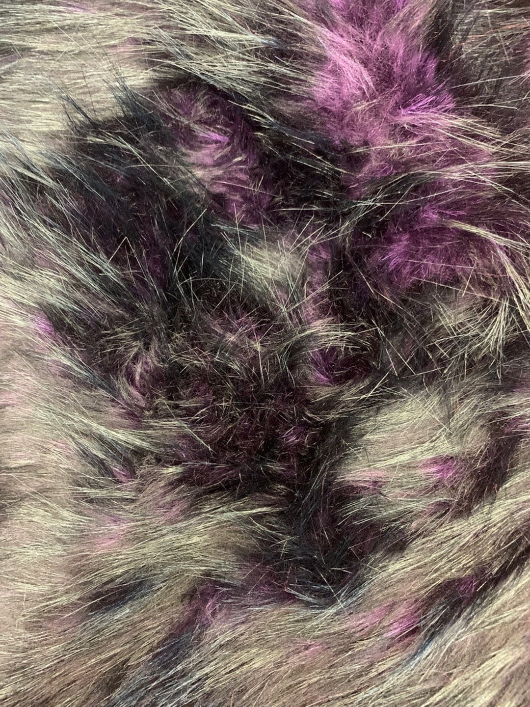 Husky Faux Fur Fabric By The Yard_ Shaggy Long Pile Fake Fur Material/ 2 TONE Fur Fuchsia/Black main image 0