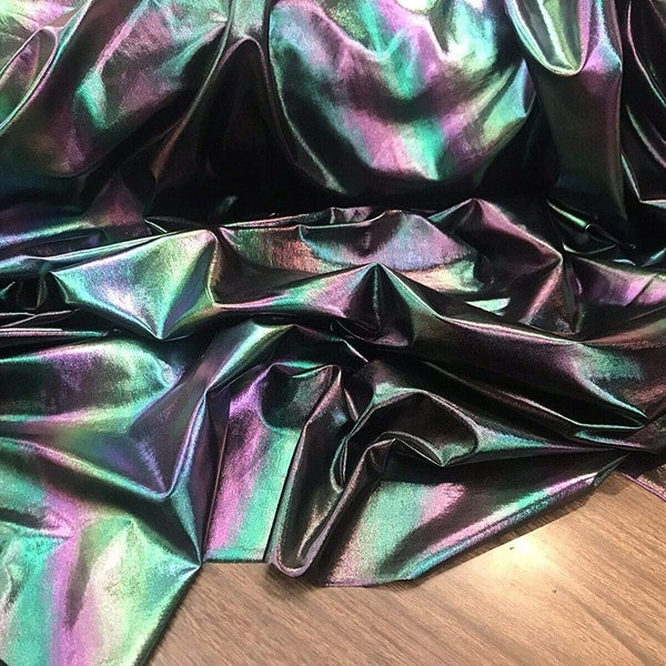 54" Wide Faux Leather Vinyl 4 Way Stretch Spandex Dance Wear Fabric by The Yard (Oil Spill, REFRACTIVE Hologram)