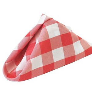 Polyester Poplin Checkered Napkins  18 by 18-Inch, White/Coral - 6 Pack