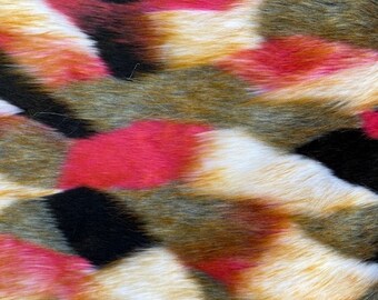 Patch Rainbow Faux Fur Fabric By The Yard Can Be Used For Costumes-Clothing-Accessories-Rugs [Multi-Color-Hot Pink] FREE SHIPPING!!!