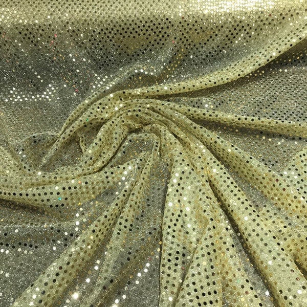 44/45" Wide Faux Sequin Light weight Knit Fabric Shiny Dot Confetti for Sewing Costumes Apparel Crafts Sold by The Yard Gold