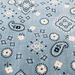 60&quot; Wide Bandanna Poly Cotton Print Fabric By The Yard Light Blue