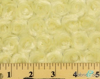 Minky Swirl Rose Blossom Ball Rosebud Plush Fur Fabric Polyester Sold By The Yard. Light Yellow