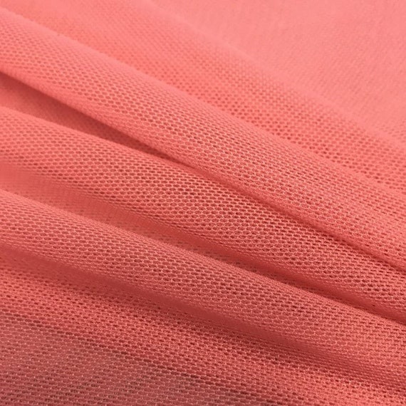 Solid Stretch Power Mesh Fabric Nylon Spandex Sold by the Yard. Coral 