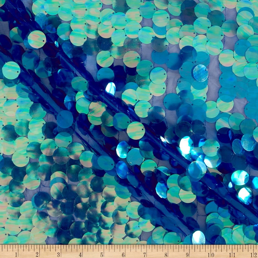 Fish Scale Paillette 18mm Mermaid Round Sequin Pearl Fabric By The Yard Tuquoise Iridescent main image 1