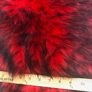 Husky 2 Tone Long Pile Shaggy Faux Fur Fabric By The Yard Can Be Used For Costumes-Clothing-Accessories-Rugs [Red/Black] FREE SHIPPING!!!