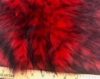 Futro sztuczne Husky 2 Tone Long Pile Shaggy cięte na wymiar. Nadaje się do wykorzystania na kostiumy, odzież, akcesoria i dywany [czerwony/czarny] DARMOWA WYSYŁKA!!!