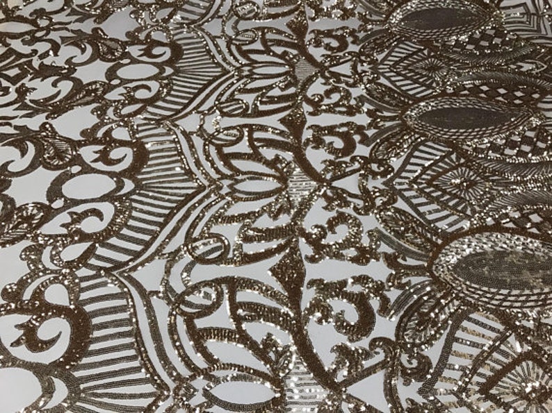 FREE SHIPPING!!! Exotic Diva Fashion Embroider Sequins Fabric By The Yard Elastic Used For Gold Dress-Bridal-Decorations