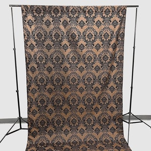 Damask Flocking Taffeta Backdrop Drape Curtain Panel, Set of 1, - (Black on Brown,, Choose Color Below