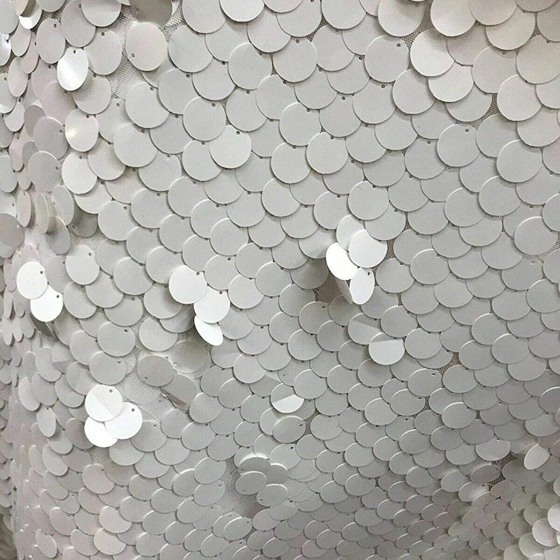 Fish Scale Paillette 18mm Mermaid Round Sequin Pearl Fabric By The Yard Matt Silver main image 0