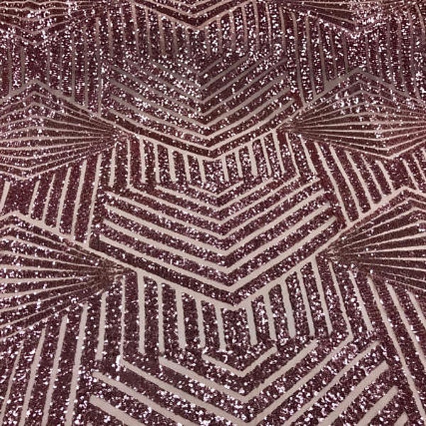 Bombshell Geometric Sequins On Mesh Fabric By The Yard Embroidered Dash Used For -Dress-Bridal-Decorations [Dusty Pink] FREE SHIPPING!!!