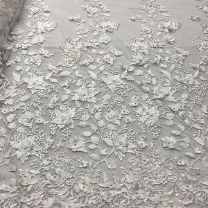 3D Embroidery Floral Stars Lace on Mesh Fabric With Pearls by the Yard ...