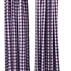 Checkered Country Plaid Gingham Checkered Backdrop Drapes Curtains Panels, Room Divider, 1 Pair - White & Purple ) Choose Size Below