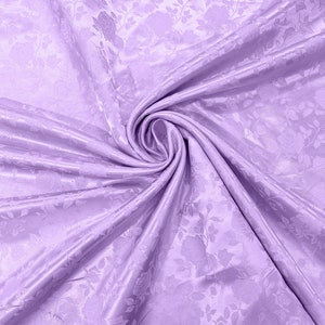 Lavender Polyester Flower Brocade Jacquard Satin Fabric, Sold By The Yard.