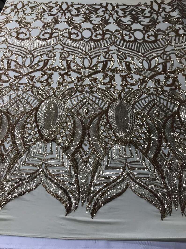 FREE SHIPPING!!! Exotic Diva Fashion Embroider Sequins Fabric By The Yard Elastic Used For Gold Dress-Bridal-Decorations