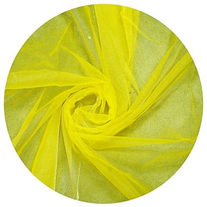 Polyester Soft Light Weight, Sheer, See Through Crystal Organza Fabric Sold By The Yard. Bright Yellow