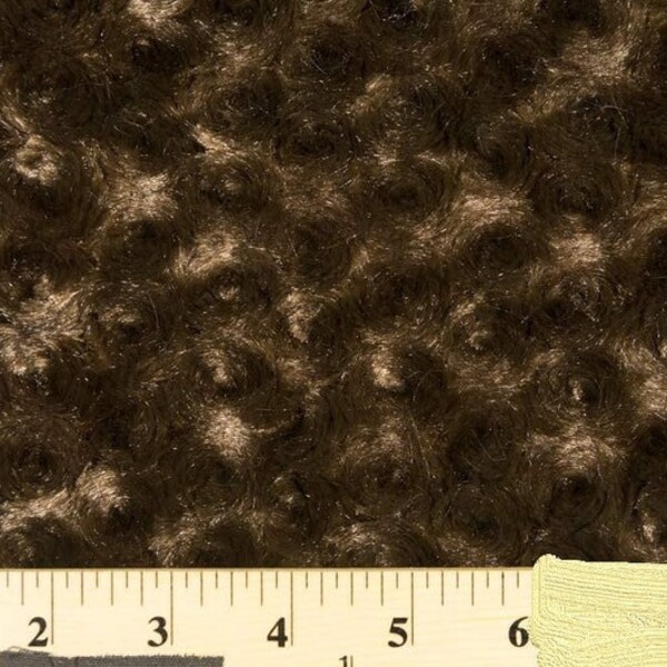 Minky Swirl Rose Blossom Ball Rosebud Plush Fur Fabric Polyester Sold By The Yard. Brown