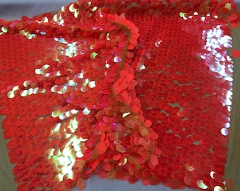 Holographic Big Drop Sequins Fabric By The Yard Used For -Dress-Accessories-Decorations [Tangerine] FREE SHIPPING!!!