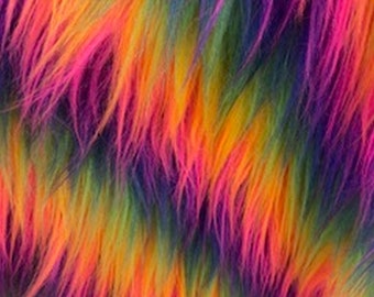 Shaggy Pastel Rainbow Stripe Faux Fur Fabric By The Yard Can Be Used For Costumes-Clothing-Accessories-Rugs [Multi-Color Pastel]
