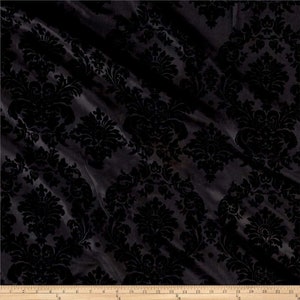 Royalty Flocked Damask Taffetta Black, Fabric by the Yard