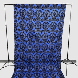 Damask Flocking Taffeta Backdrop Drape Curtain Panel, Set of 1, - (Black on Royal Blue, Choose Color Below