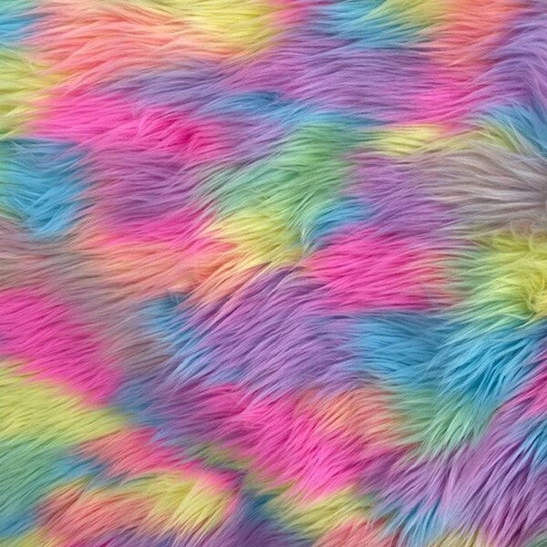 Faux Fake Fur Rainbow Striped Fabric By The Yard Can Be Used For Costumes-Clothing-Accessories-Rugs [Multi-Color]