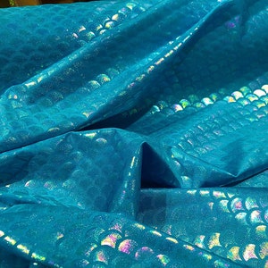 Mermaid Iridescent Illusion Spandex Fabric Fish Scale 4 Way Stretch (Illusion Turquoise, 1 Yard)