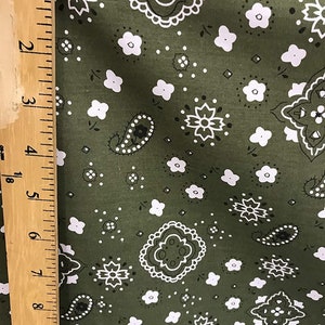 60&quot; Wide Bandanna Poly Cotton Print Fabric By The Yard Olive