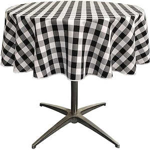 White & Black Polyester Checkered Gingham Plaid Round Tablecloth for Small Coffee Table (Choose Size Below)