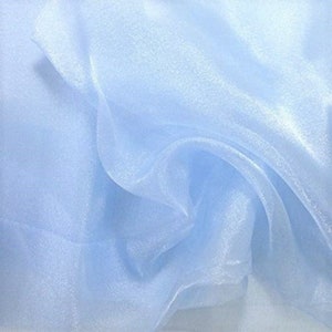 Polyester Soft Light Weight, Sheer, See Through Crystal Organza Fabric Sold By The Yard. Baby Blue