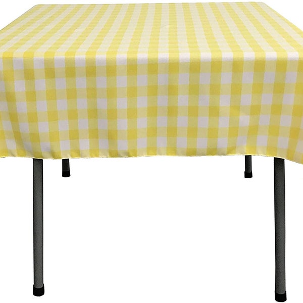 Gingham Checkered Square Tablecloth Lt Yellow and White, Choose Size Below