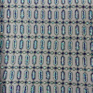 Lilac Aqua Multi Color Iridescent Jewel Sequin Design On a 4 Way Stretch Lilac Mesh Fabric - Sold By The Yard