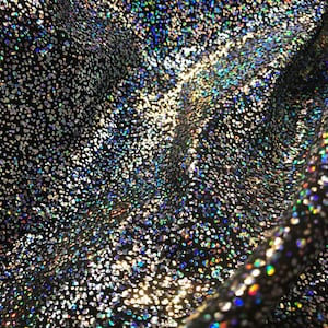 Holographic Mist Dots On Stretch Nylon Spandex Fabric By The Yard Used Costumes-Clothing-Accessories-Leggings [Silver/Black] FREE SHIPPING!