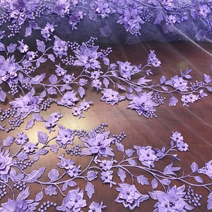 3D Embroidery Floral Stars Lace on Mesh Fabric With Pearls by the Yard ...