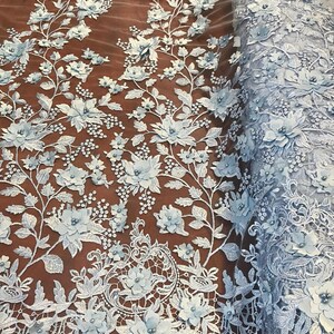 3D Embroidery Floral Stars Lace on Mesh Fabric With Pearls by the Yard ...