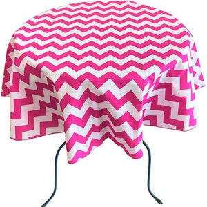 Round Poly Cotton Print Tablecloth (Chevron Fuchsia, Choose Size Below