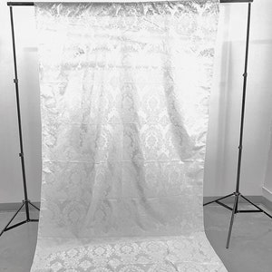 Damask Flocking Taffeta Backdrop Drape Curtain Panel, Set of 1, - (White on White, Choose Color Below