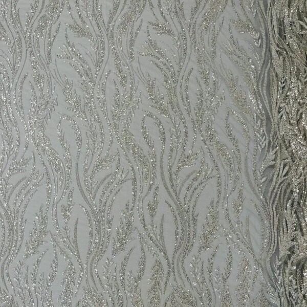 Wings Design Embroider and heavy beading on a mesh lace-sold by the yard. Lilac main image 1