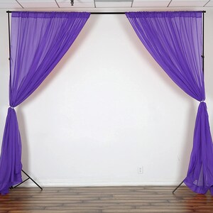 Sheer Voile Chiffon Fabric Draping Panels | Use for Backdrop Curtain 10 Feet Wide ( 2 Panels Purple ) Choose Size Below