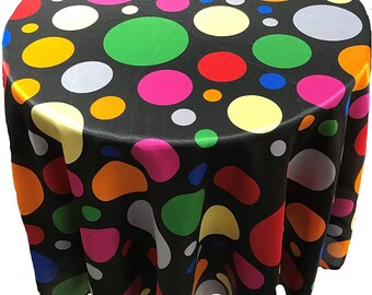 Round Tablecloth Black White Teal Dot Circles Turquoise Polka Cotton Sateen Round Tablecloth Black White Teal Dot Circles Turquoise Polka Cotton Sateen