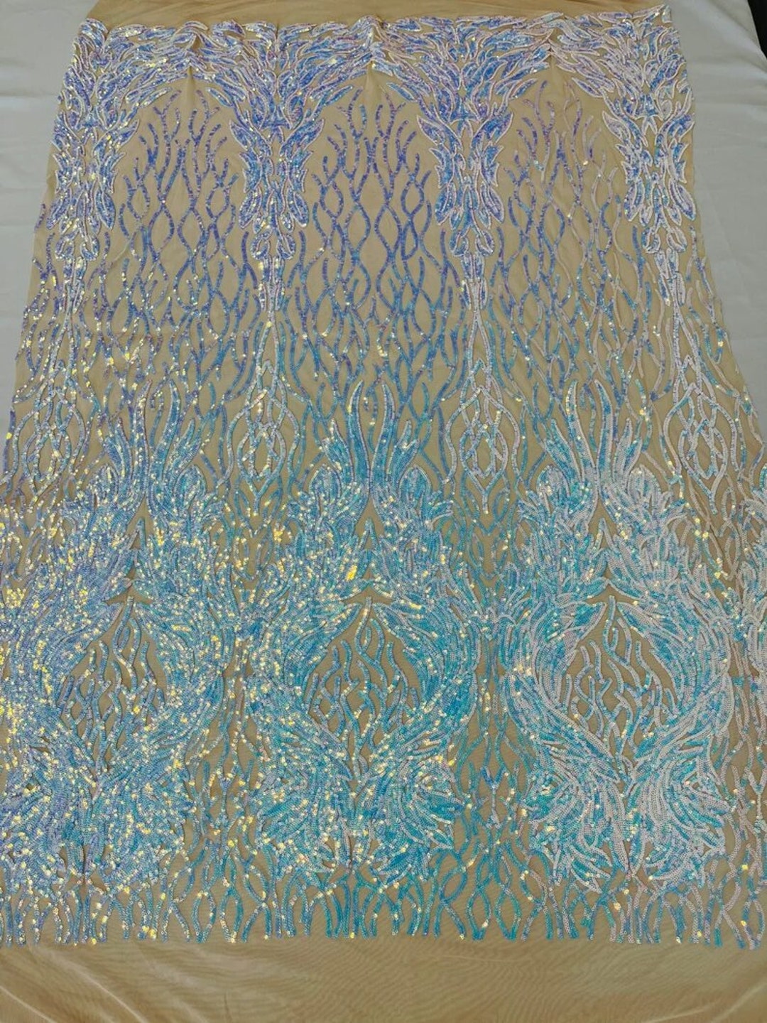 Empire damask design with sequins embroider on a 4 way stretch mesh fabric-sold by the yard. Olive main image 0