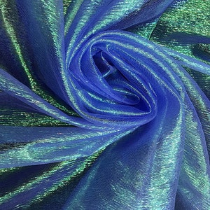 52&quot; Wide Iridescent Translucent Crushed Shimmer Organza Fabric, Sells by The Yard (Royal Blue)