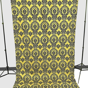 Damask Flocking Taffeta Backdrop Drape Curtain Panel, Set of 1, - (Black on Yellow, Choose Color Below